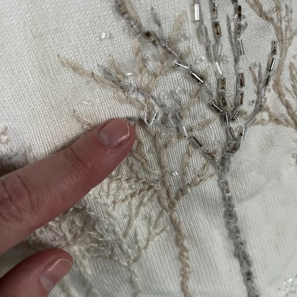 VintageColdwater Creek Sweater Womens White 1/4 Zip Front Mock Neck Beaded Winte - Picture 4 of 6